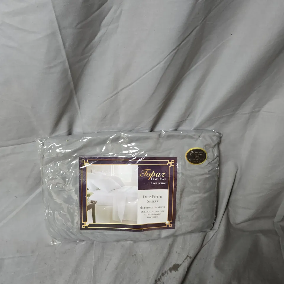 BOX OF APPROXIMATELY 30 X TOPAZ LUXE HOME COLLECTION DEEP FITTED SHEETS – MICROFIBRE POLYESTER, GREY