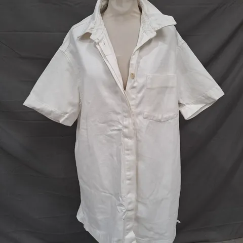ASOS DENIM SHORT SLEEVE SHIRT DRESS IN WHITE SIZE S