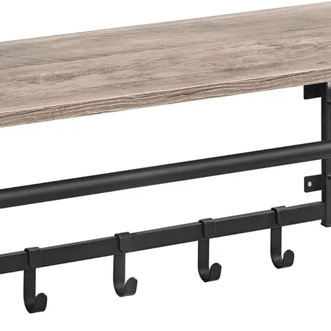 BOXED VASAGLE COAT RACK WALL-MOUNTED, CLOTHES RAIL WITH 5 REMOVABLE COAT HOOKS, FLOATING SHELF WITH HANGING RAIL