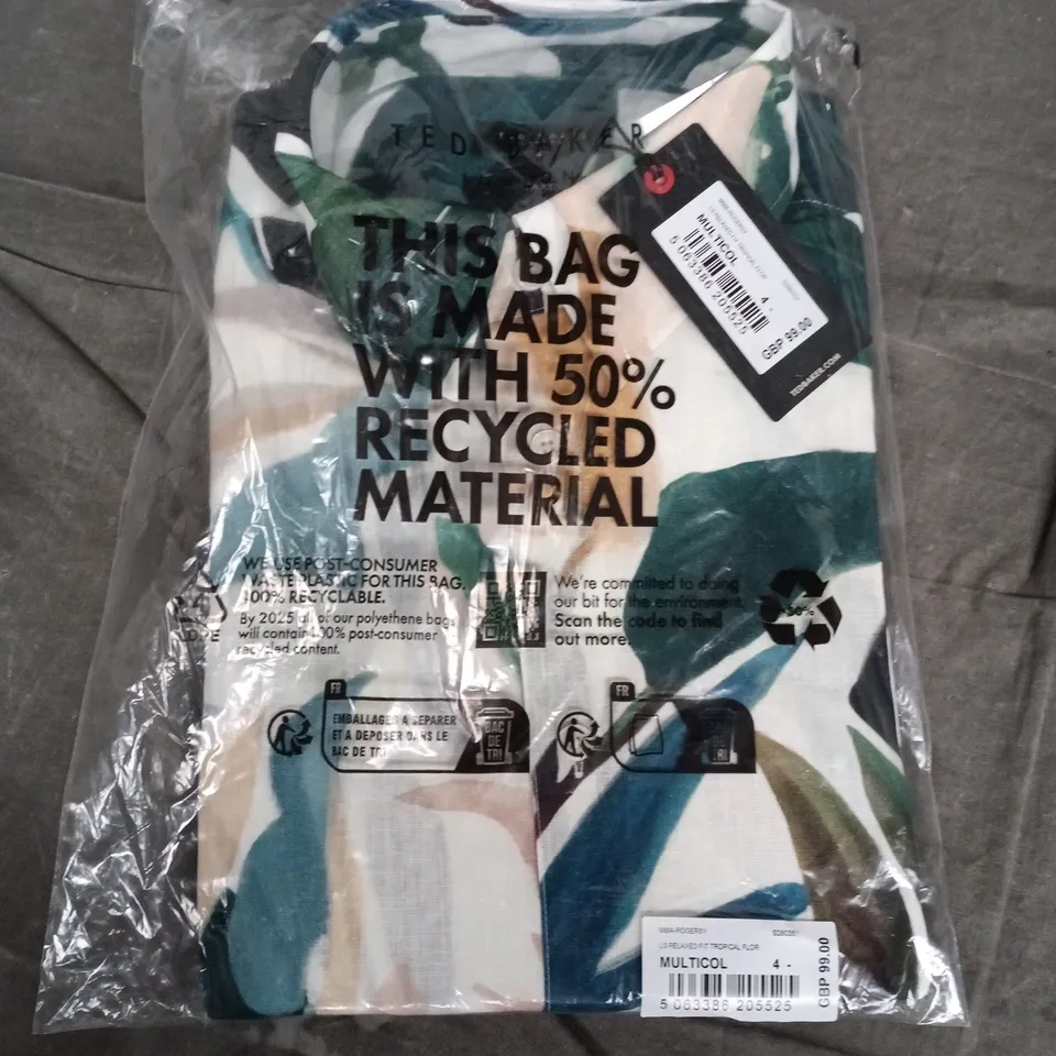 BAGGED TED BAKER LONDON LONG SLEEVE RELAXED FIT TROPICAL FLORAL SHIRT - SIZE 4