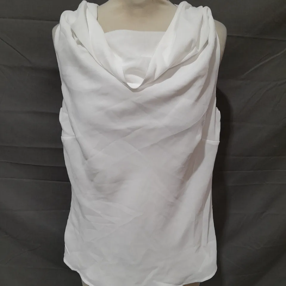 KAREN MILLEN GEORGETTE COWL NECK WOVEN BLOUSE IN WHITE - SIZE 10
