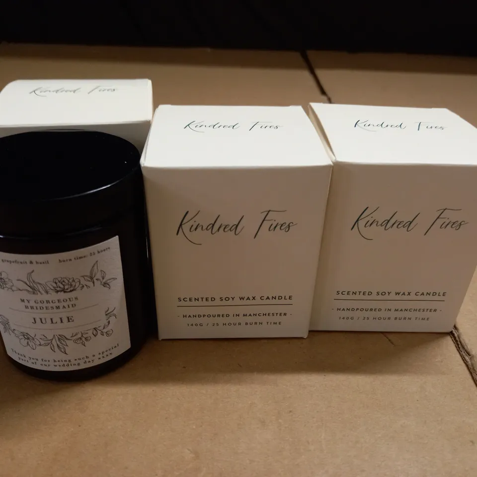 LOT OF 3 BOXED KINDRED FIRE SCENTED SOY CANDLES