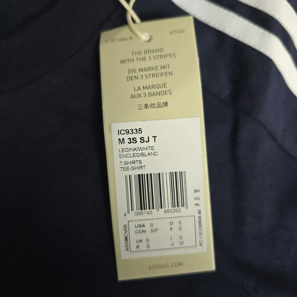 ADIDAS NAVY BLUE T-SHIRT – MEN'S SMALL WITH 3 STRIPES