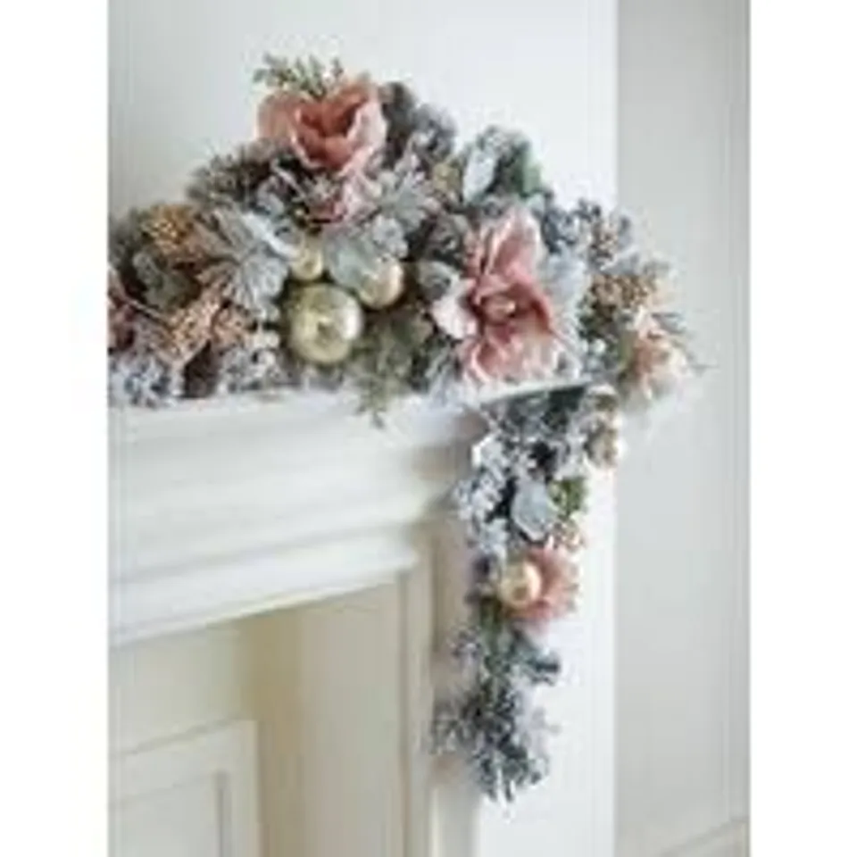 BOXED FROSTED ROSE SWAG CHRISTMAS GARLAND 