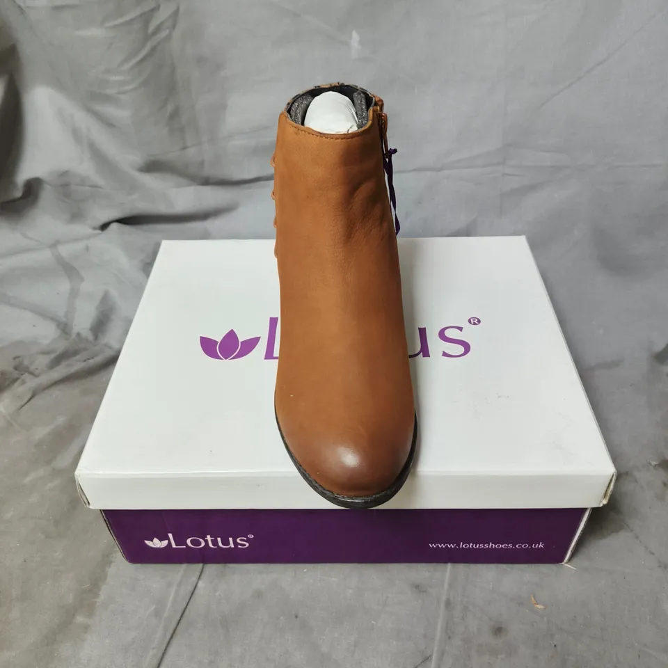 LOTUS WOMEN'S ANKLE BOOT – BROWN LEATHER WITH LEOPARD PRINT BACK PANEL (UK 5 / EU 38)