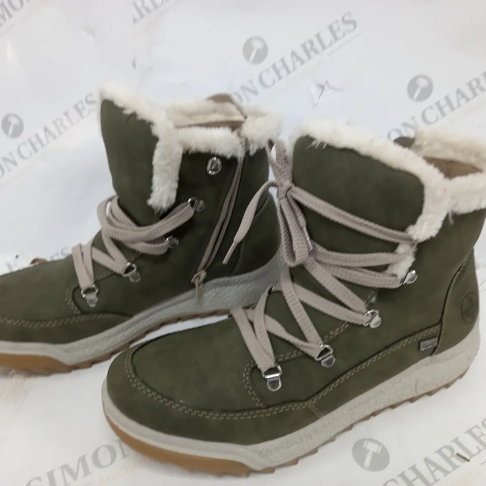 BOXED PAIR OF RIEKER WARM HIKING BOOTS IN KHAKI - 8