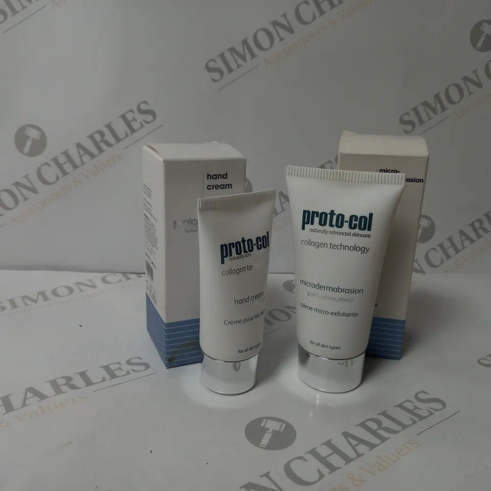 2 X BOXED PROTO-COL BEAUTY PRODUCTS TO INCLUDE 40ML HAND CREAM AND 60ML MICRO-DERMABRASION 