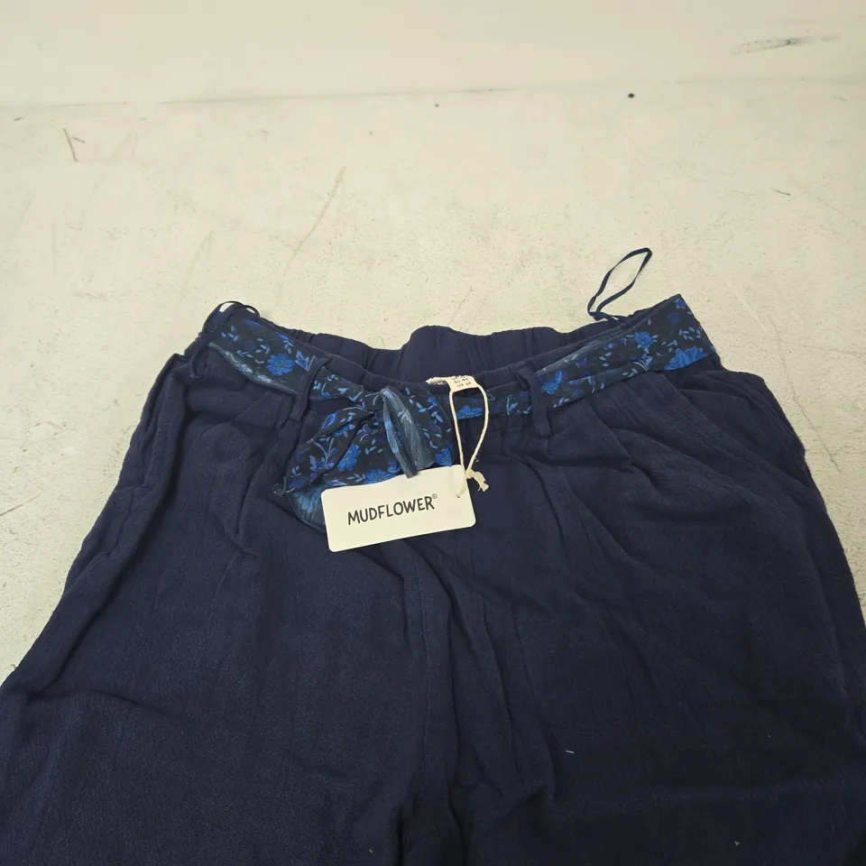 UK 16 MUDFLOWER NAVY FLORAL WAIST TIE TROUSERS
