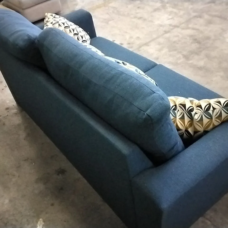 QUALITY DESIGNER NAVY BLUE FABRIC 2 SEATER SOFA WITH SCATTERBACK CUSHIONS