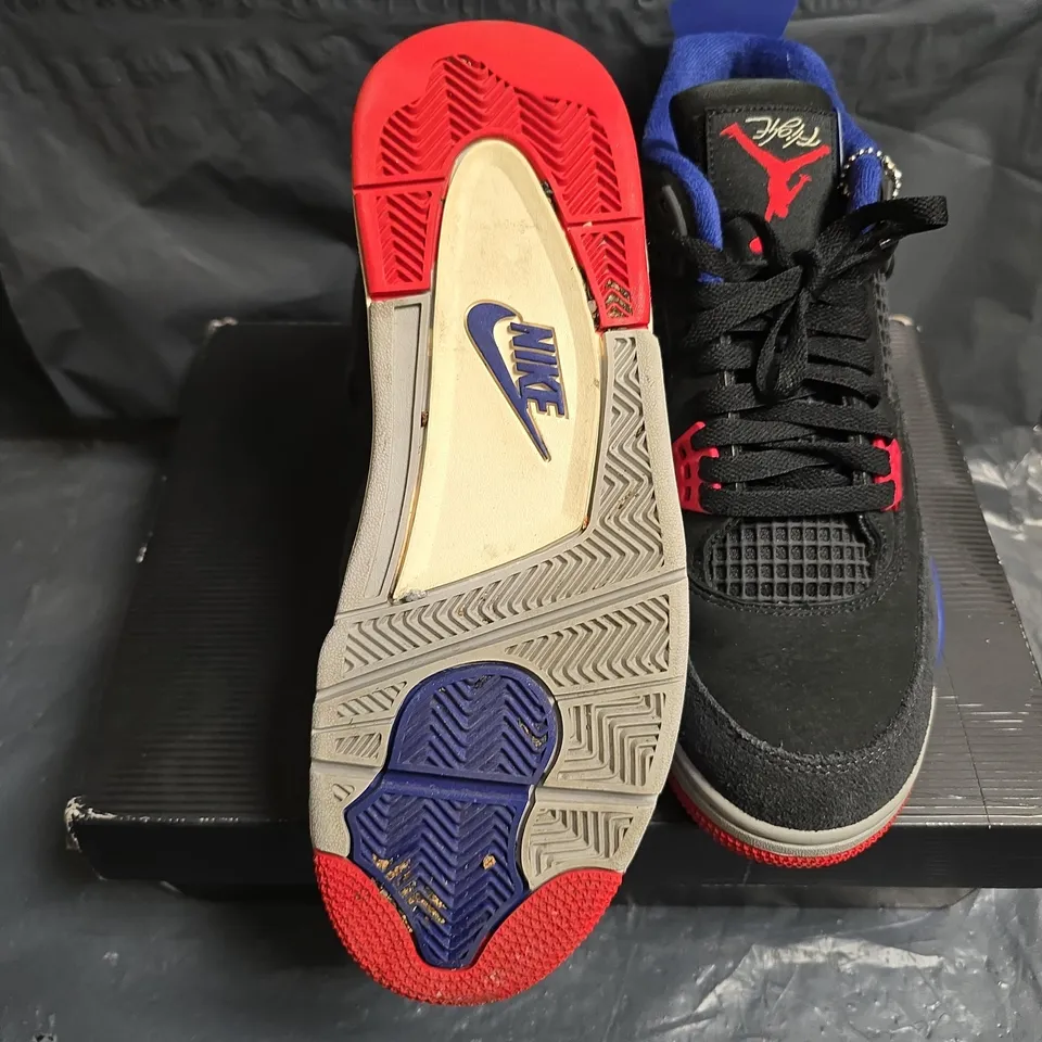 AIR JORDAN 4 RETRO BLACK/FIRE RED-DEEP ROYAL BLUE, UK 8 (US 9) – MEN'S SHOES