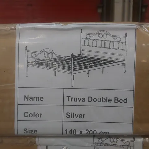 BRAND NEW BOXED TRUVA EUROPEAN DOUBLE METAL BED FRAME - SILVER // SIZE: 140 X 200cm (1 BOX)