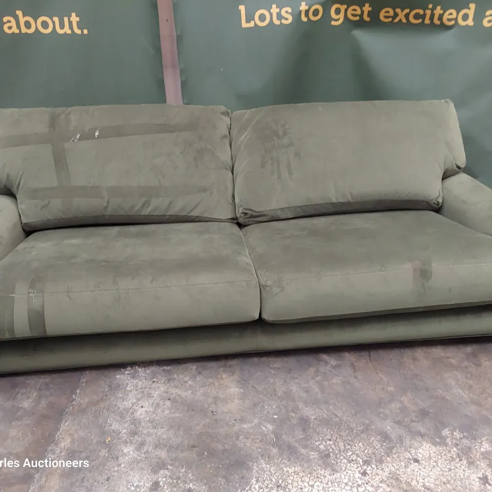 QUALITY BRITISH DESIGNER LOUNGE Co. ROSE THREE SEATER SOFA GREEN PLUSH FABRIC 