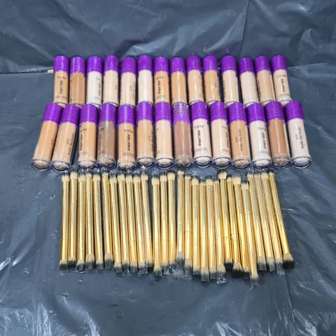 APPROXIMATELY 25 TARTE SHAPE TAPE CONCEALERS IN VARIOUS SHADES WITH COSMETIC BRUSHES
