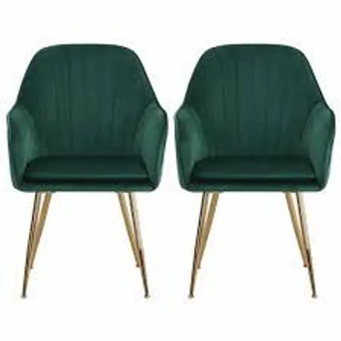 BOXED LIVINGANDHOME MODERN VELVET UPHOLSTERED DINING CHAIRS WITH POLISHED GOLD LEGS (SET OF 2) - GREEN (1 BOX)