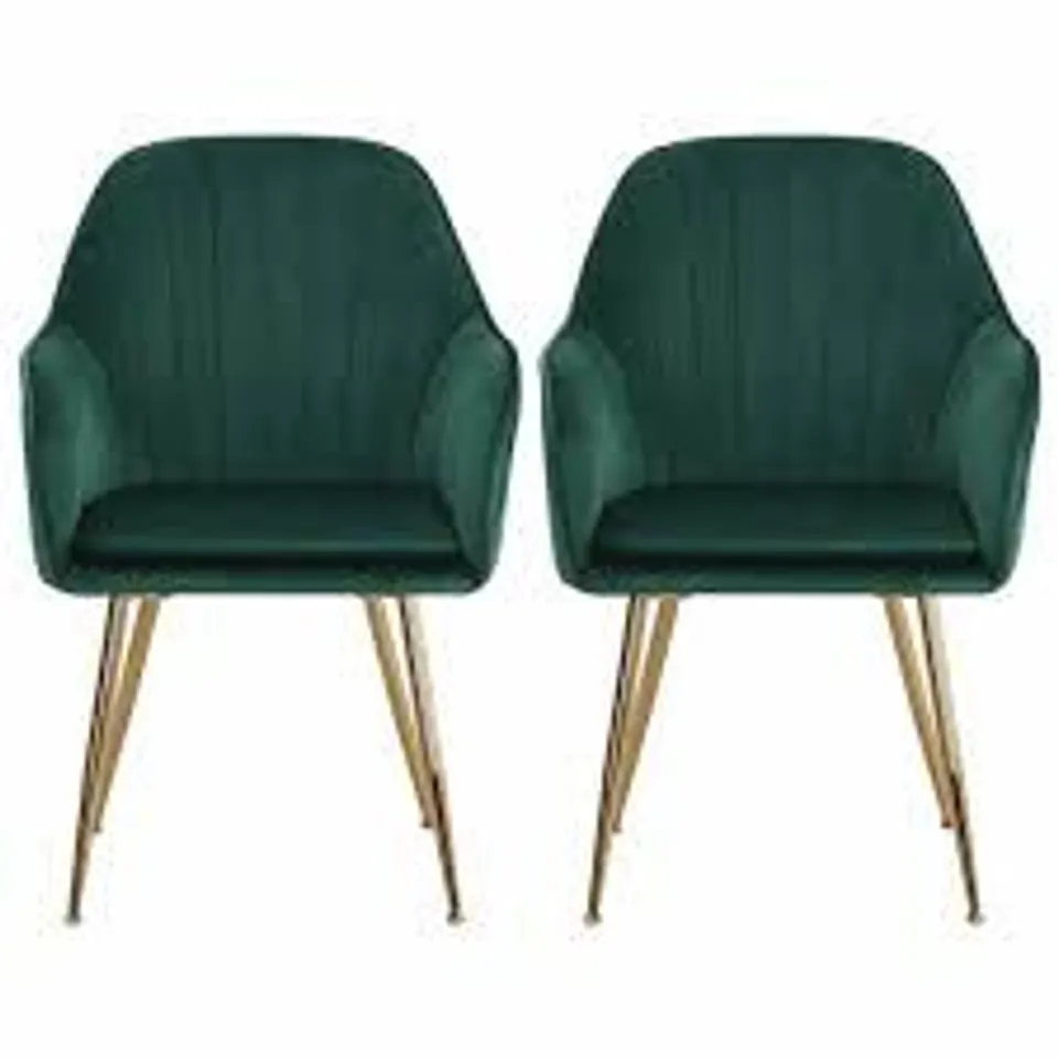 BOXED LIVINGANDHOME MODERN VELVET UPHOLSTERED DINING CHAIRS WITH POLISHED GOLD LEGS (SET OF 2) - GREEN (1 BOX)