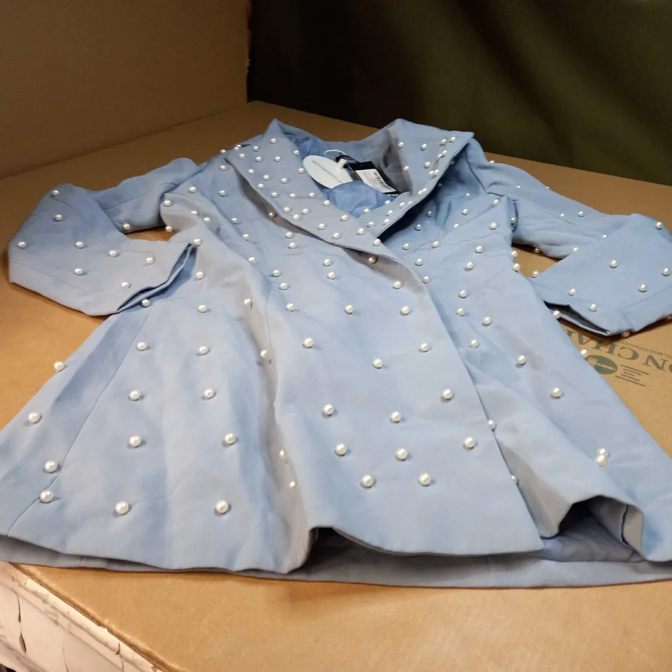 BOOHOO POWDER BLUE PEARL DETAIL BLAZER DRESS - SIZE 10 PETITE