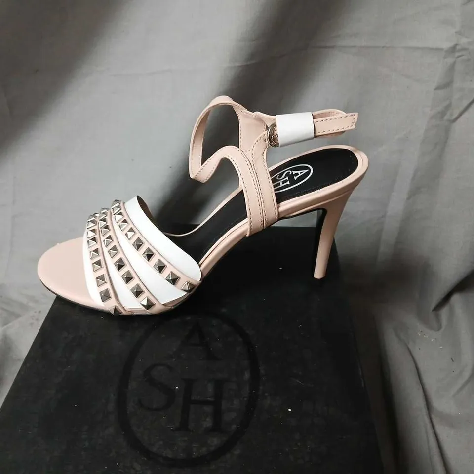 ASH HELLO POWDER SANDALS - NUDE PINK LEATHER, STUDDED STRAPS, UK 4 (EU 37)
