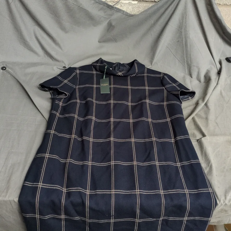 HOBBS VALERIA DRESS – NAVY & CAMEL CHECK, UK 10