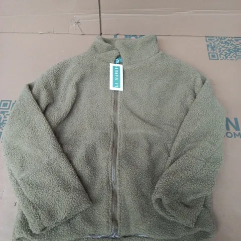 LA MAREY LADIES PLUSH JACKET IN DARK BEIGE - MEDIUM