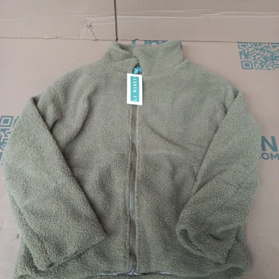 LA MAREY LADIES PLUSH JACKET IN DARK BEIGE - MEDIUM