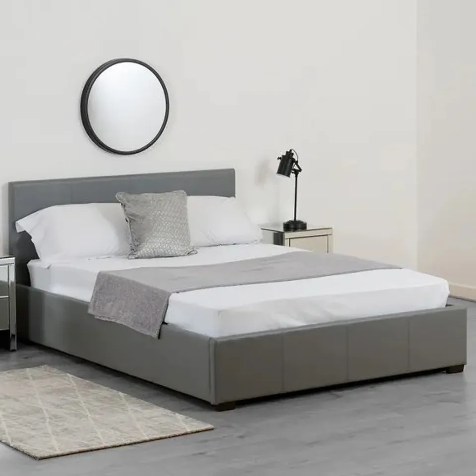BOXED WAVERLY 4'6" STORAGE BED - METAL FRAME IN GREY PU ( W.1960 X D.260 X H.100 MM) 2 BOXES