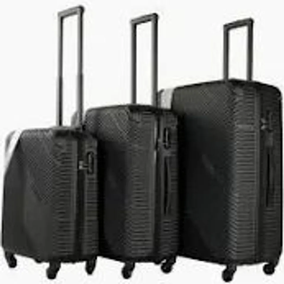 BOXED NEO SET OF 3 BLACK HARD SHELL LUGGAGE SUITCASES (1 BOX)