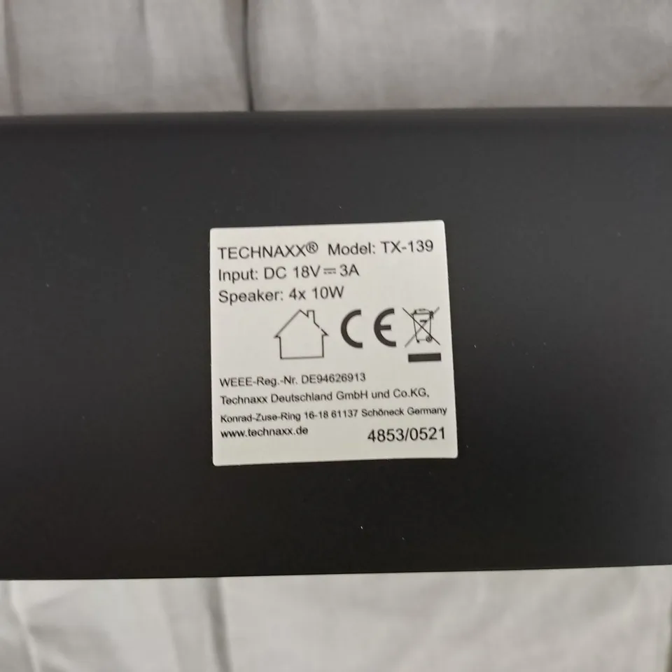 TECHNAXX TX-139 SOUNDBAR – 4X10W, DC 18V 3A, BLACK