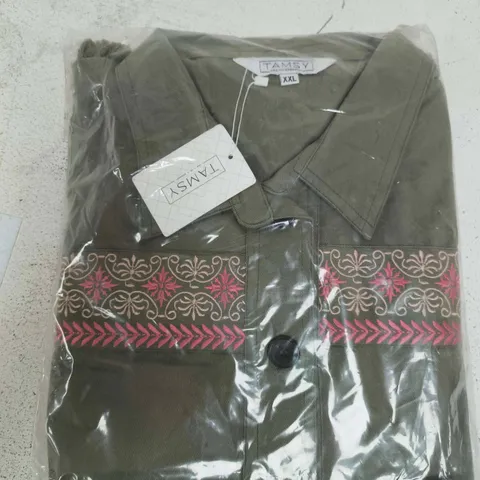 TAMSY PATTERNED FRONT OLIVE GREEN JACKET - XXL