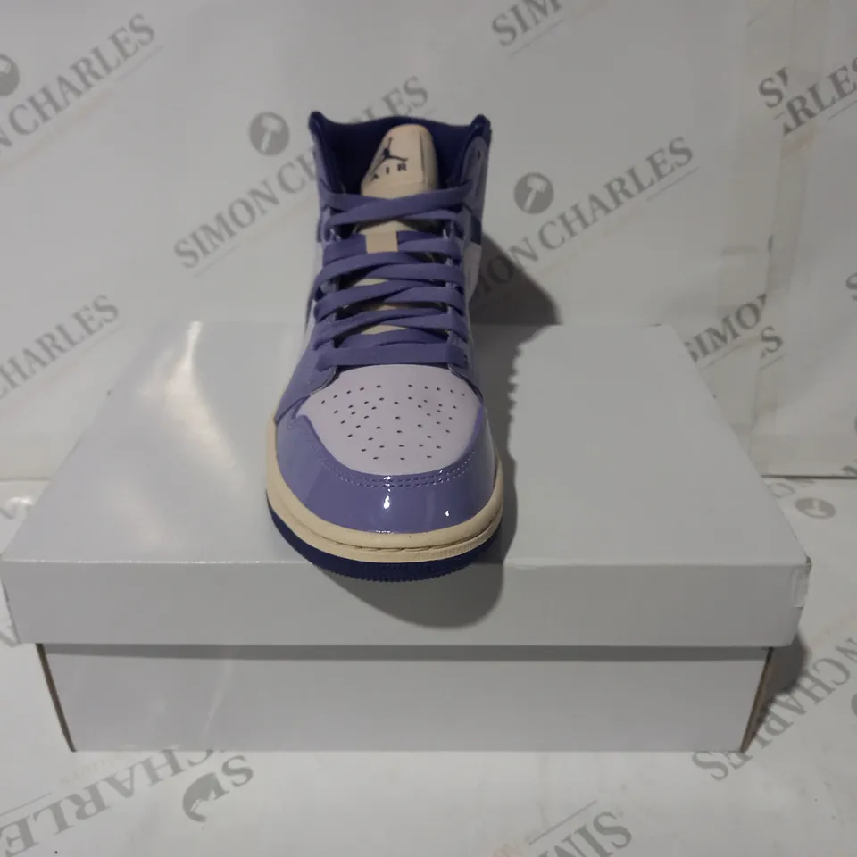 BOXED PAIR OF NIKE AIR JORDAN 1 MID SHOES IN PURPLE UK SIZE 6