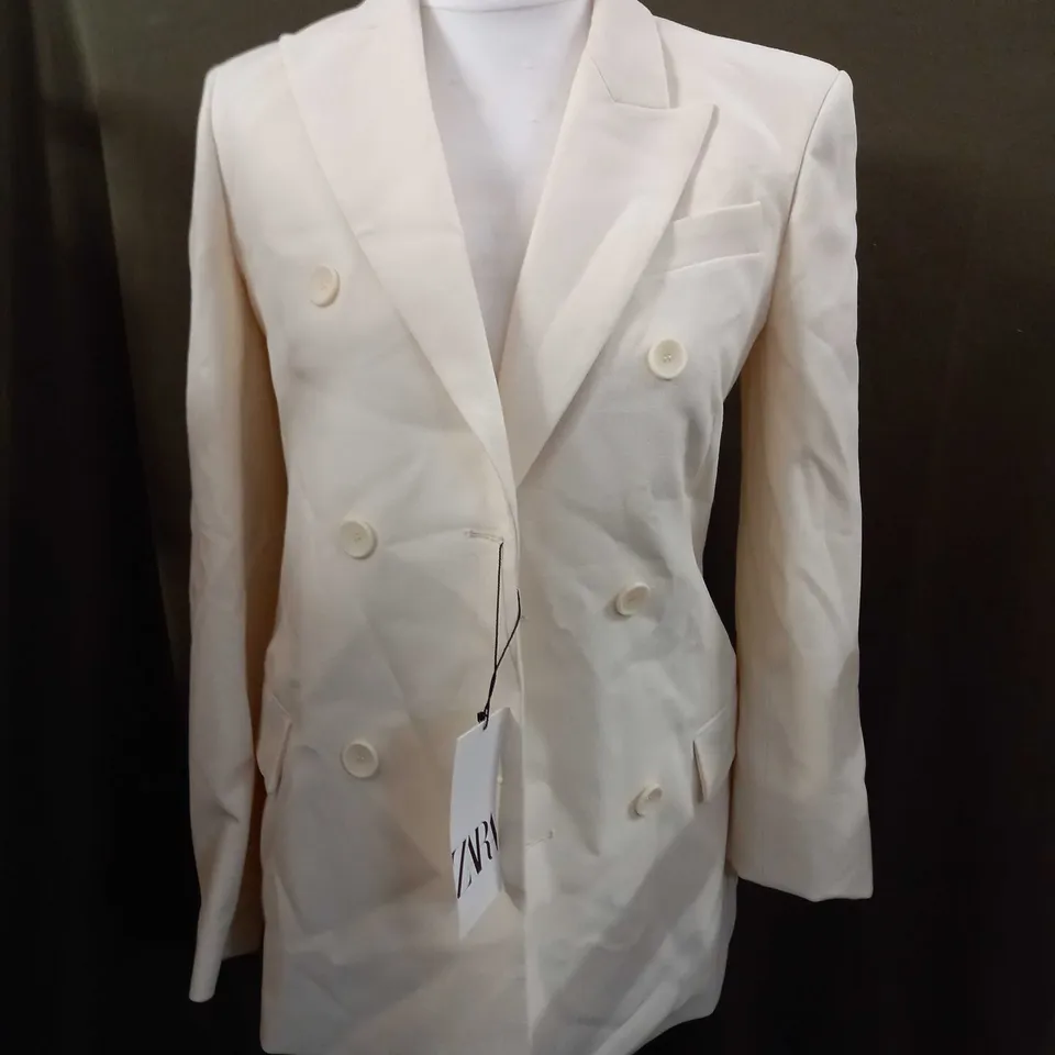 ZARA BUTTONED BLAZER CARDIGAN IN CREAM WHITE - XS