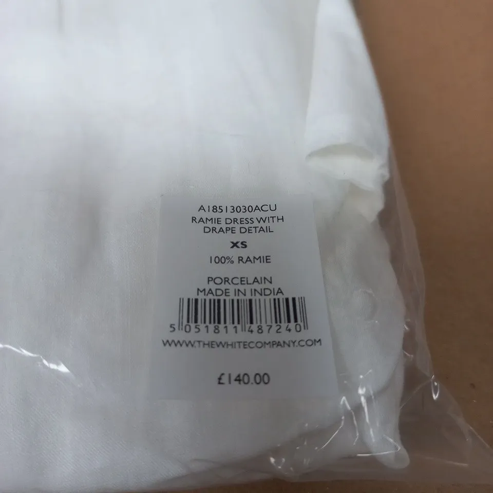 THE WHITE COMPANY RAMIE DRESS WITH DRAPED DETAIL – XS – PORCELAIN