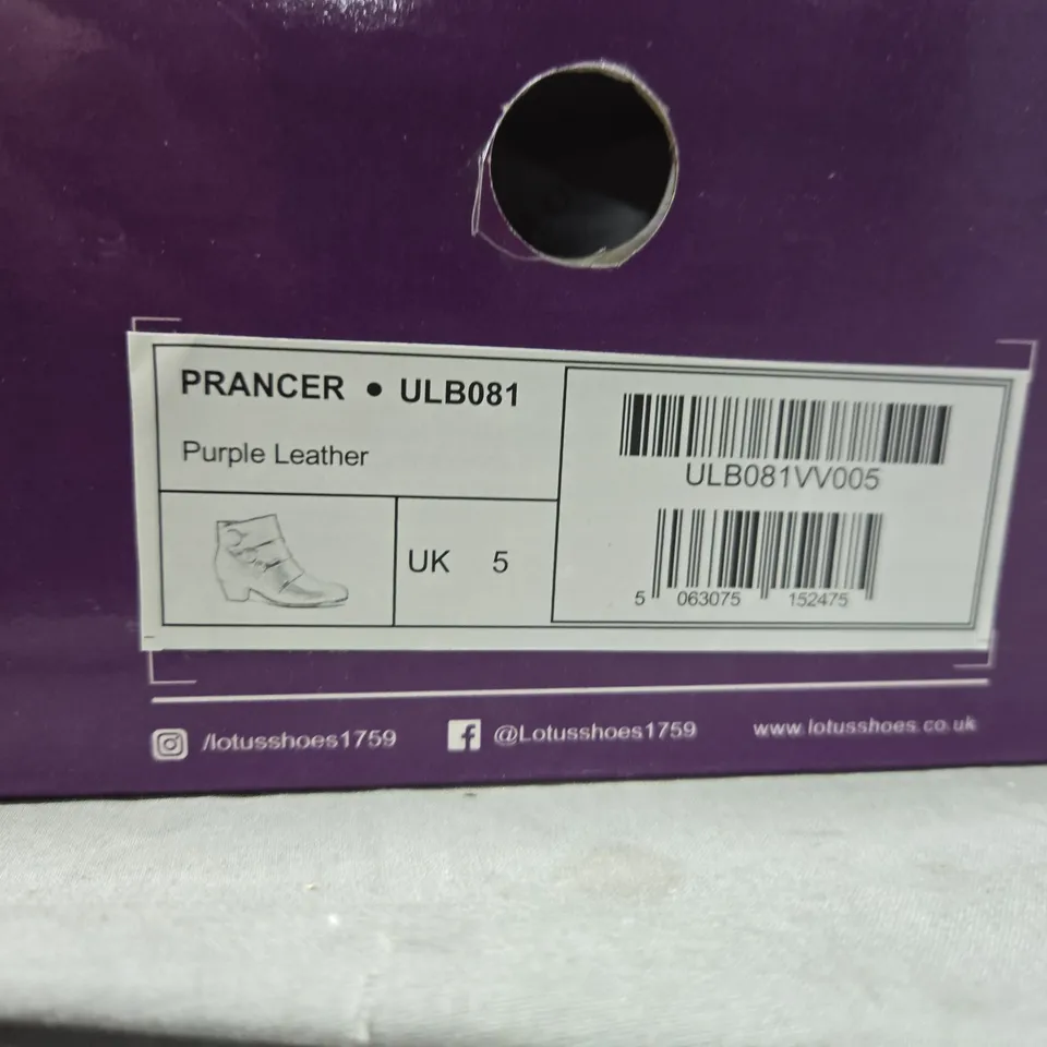 LOTUS PRANCER ULB081 PURPLE LEATHER ANKLE BOOTS – WOMEN'S, UK SIZE 5, BOXED