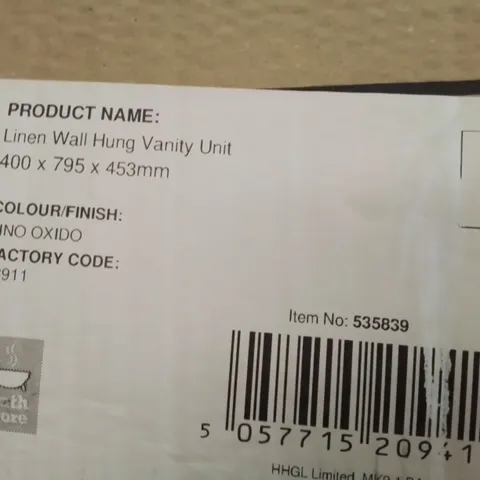 BOXED LINEN WALL HUNG VANITY UNIT 400 × 795 × 453mm UNO OXIDO