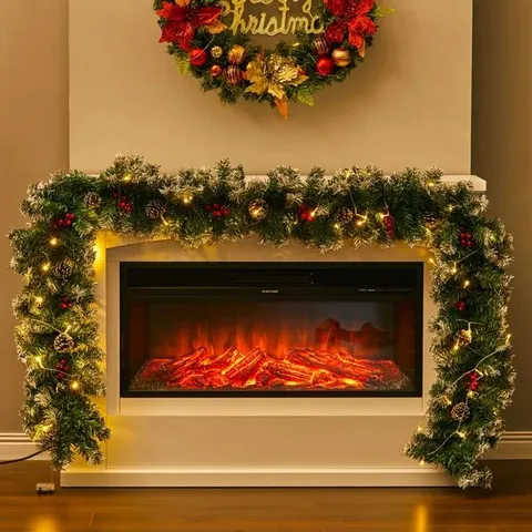 BOXED 270CM LIGHTED FAUX GARLAND WITH LIGHTS