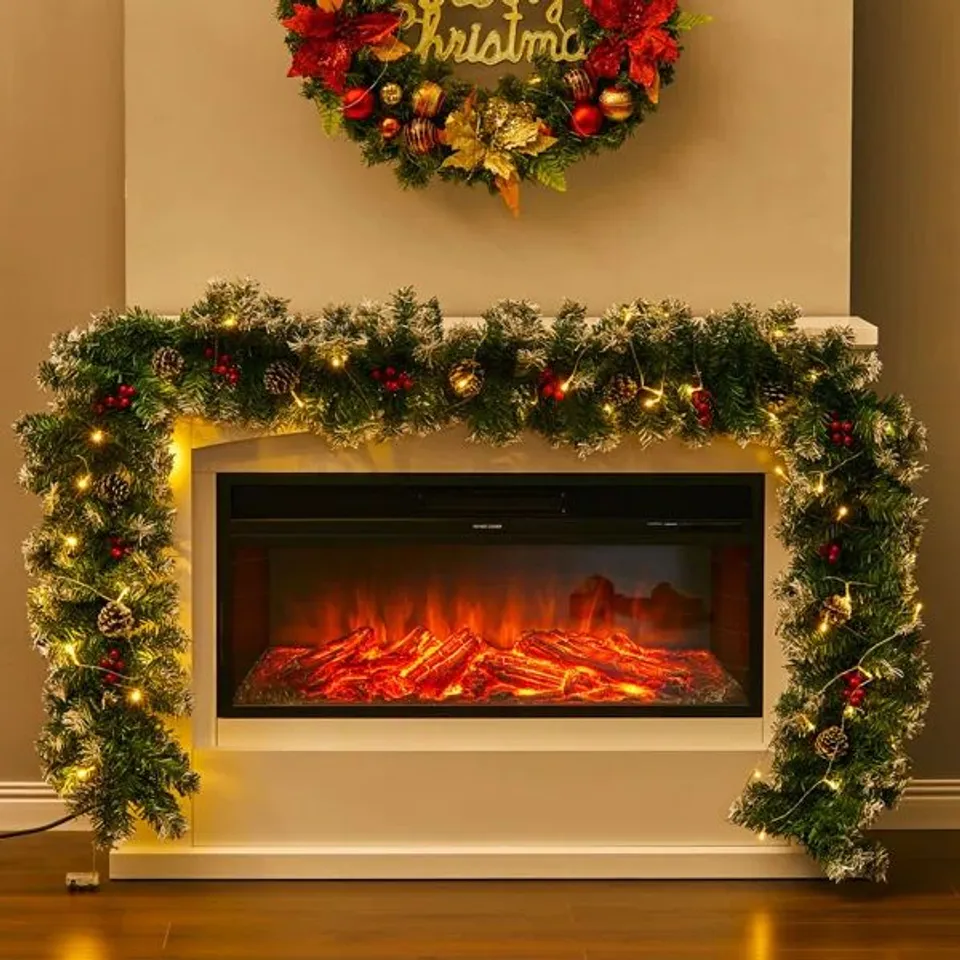 BOXED 270CM LIGHTED FAUX GARLAND WITH LIGHTS