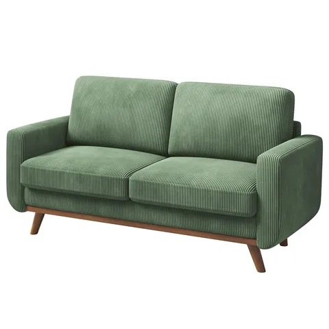 BOXED MODERN CURDUROY 2 SEATER SOFA - GREEN (1 BOX)