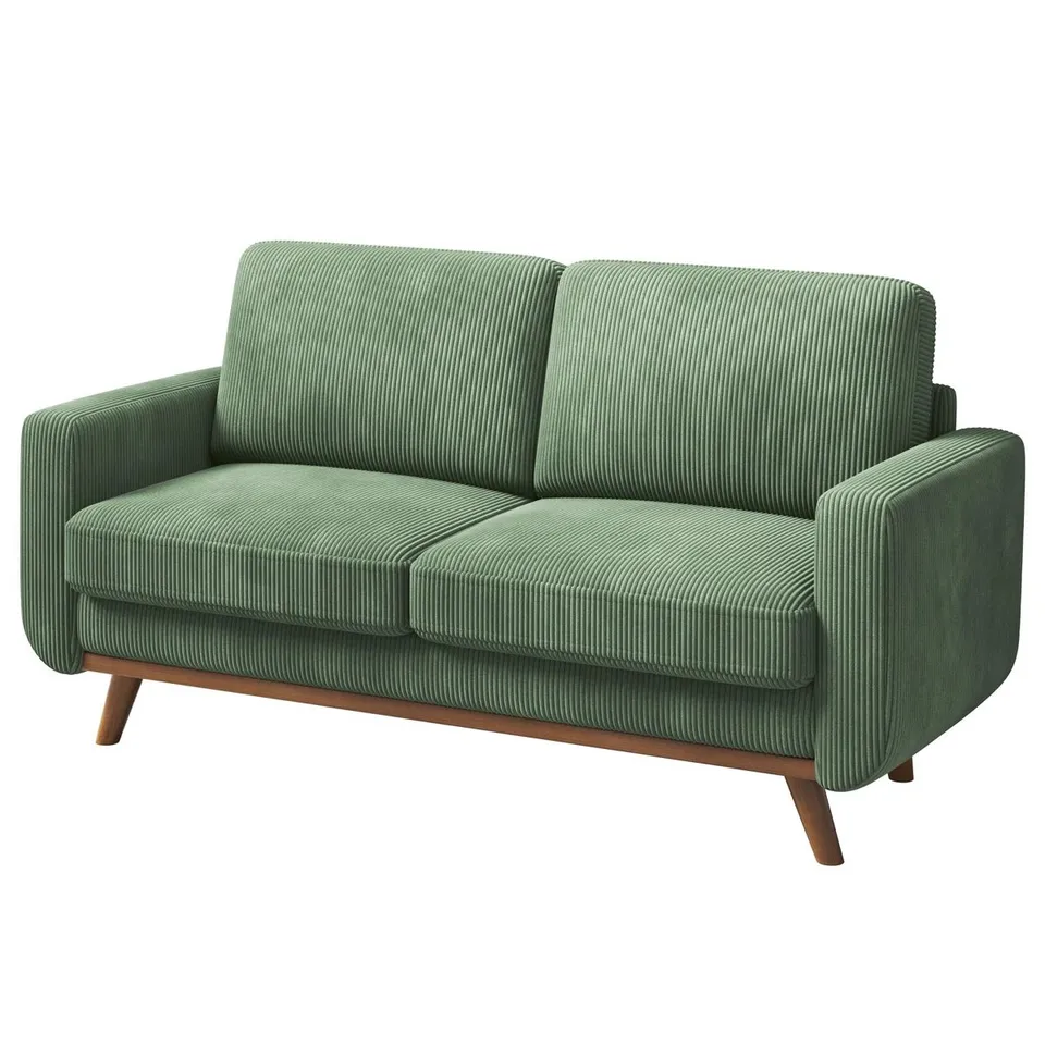 BOXED MODERN CURDUROY 2 SEATER SOFA - GREEN (1 BOX)