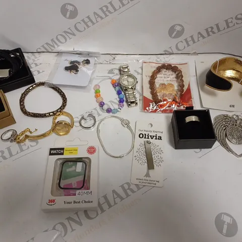 APPROXIMATELY 30 ASSORTED JEWELLERY PRODUCTS TO CONTAIN BRACELETS, RINGS, WATCHES ETC
