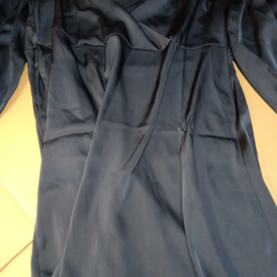 VILLA NAVY SATIN PLUNG MAXI DRESS 
