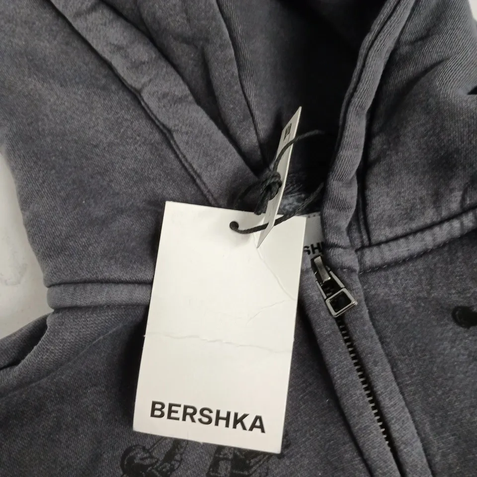BERSHKA ZIP HOODIE – GREY, UK 8 (EU 36) – MADE IN PAKISTAN