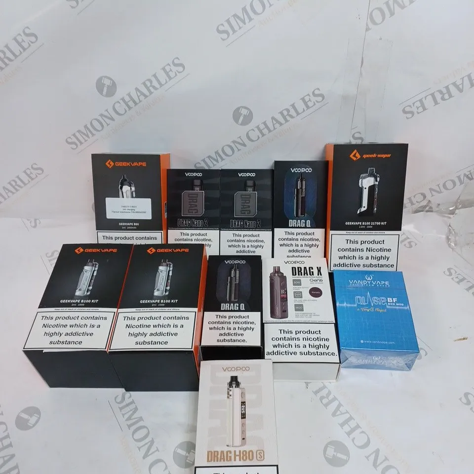 BOX OF APPROXIMATELY 10 ASSORTED E-CIGARETTE PRODUCTS & ACCESSORIES TO INCLUDE GEEK VAPE, VOO POO, VANDY VAPE ETC 
