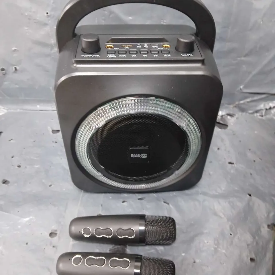 BOXED ROCKJAM PARTY SPEAKER 2024 MODEL PS150PL BLACK WITH 2 WIRELESS MICS