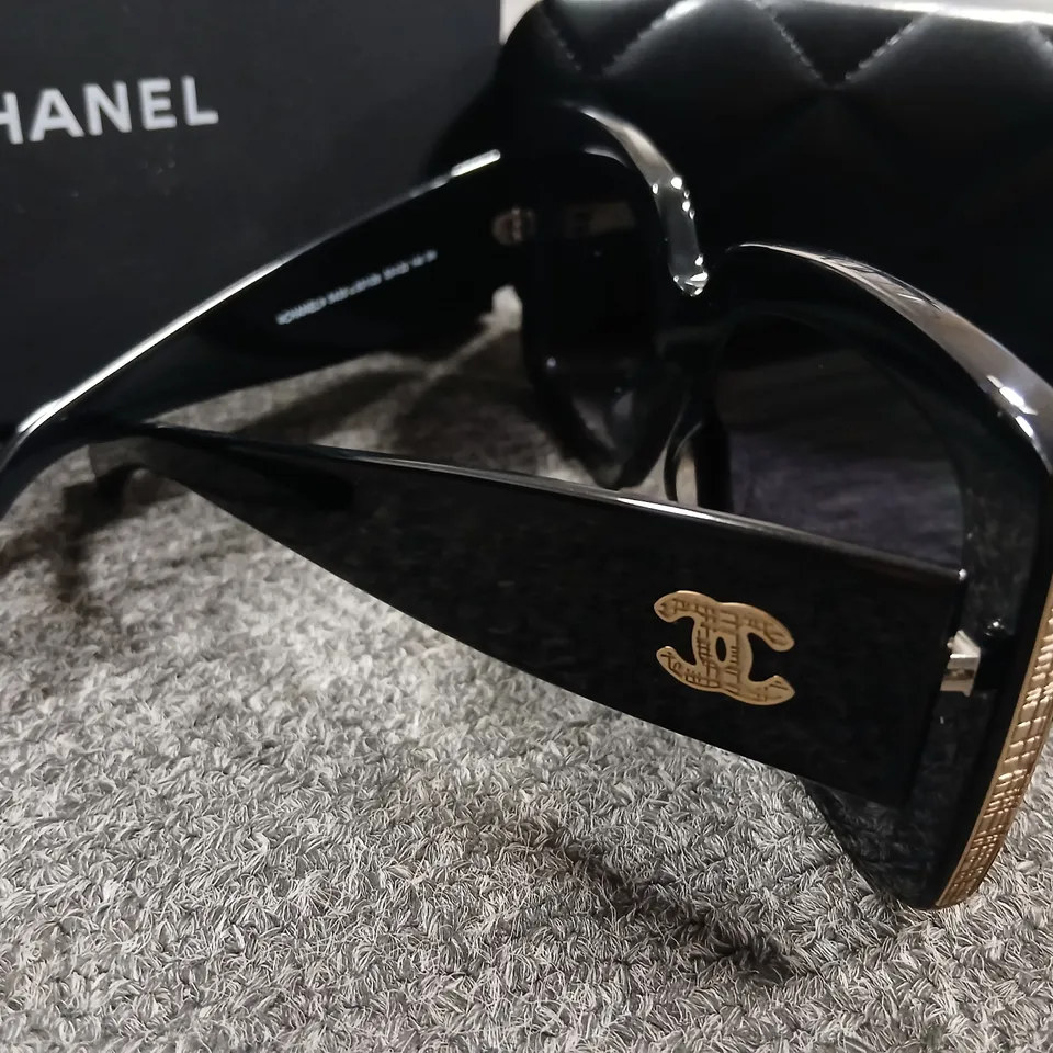 CHANEL SUNGLASSES – BLACK OVERSIZED CAT-EYE WITH CHANEL LOGO
