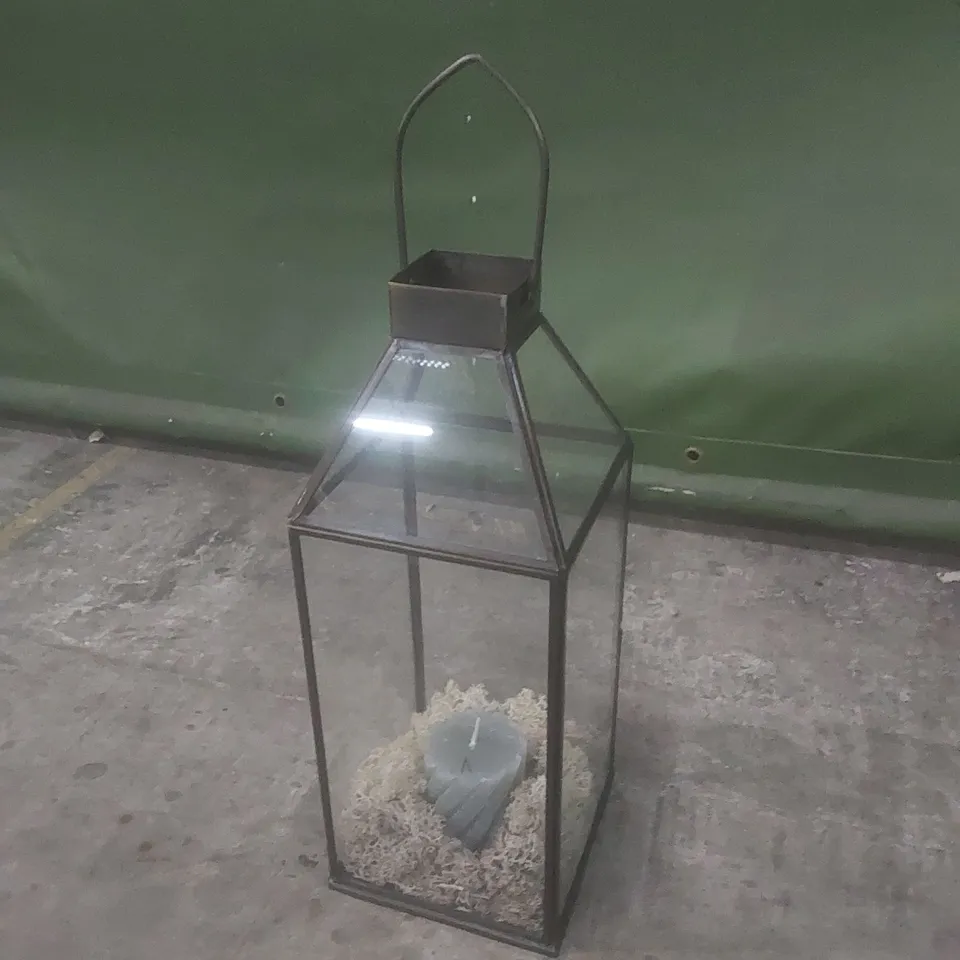 DECORATIVE METAL & GLASS LANTERN