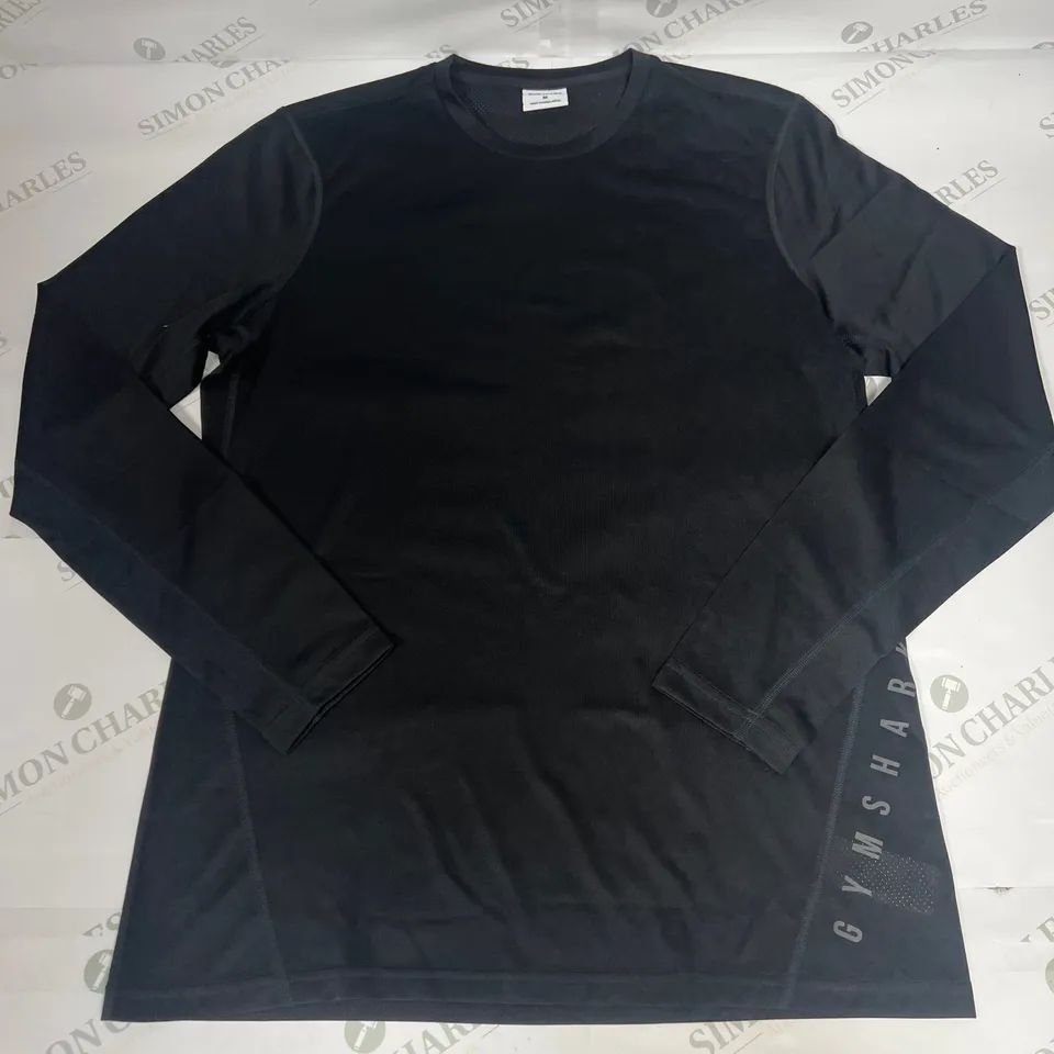 GYMSHARK LONG SLEEVED SPORTS TOP IN BLACK MARL SIZE M