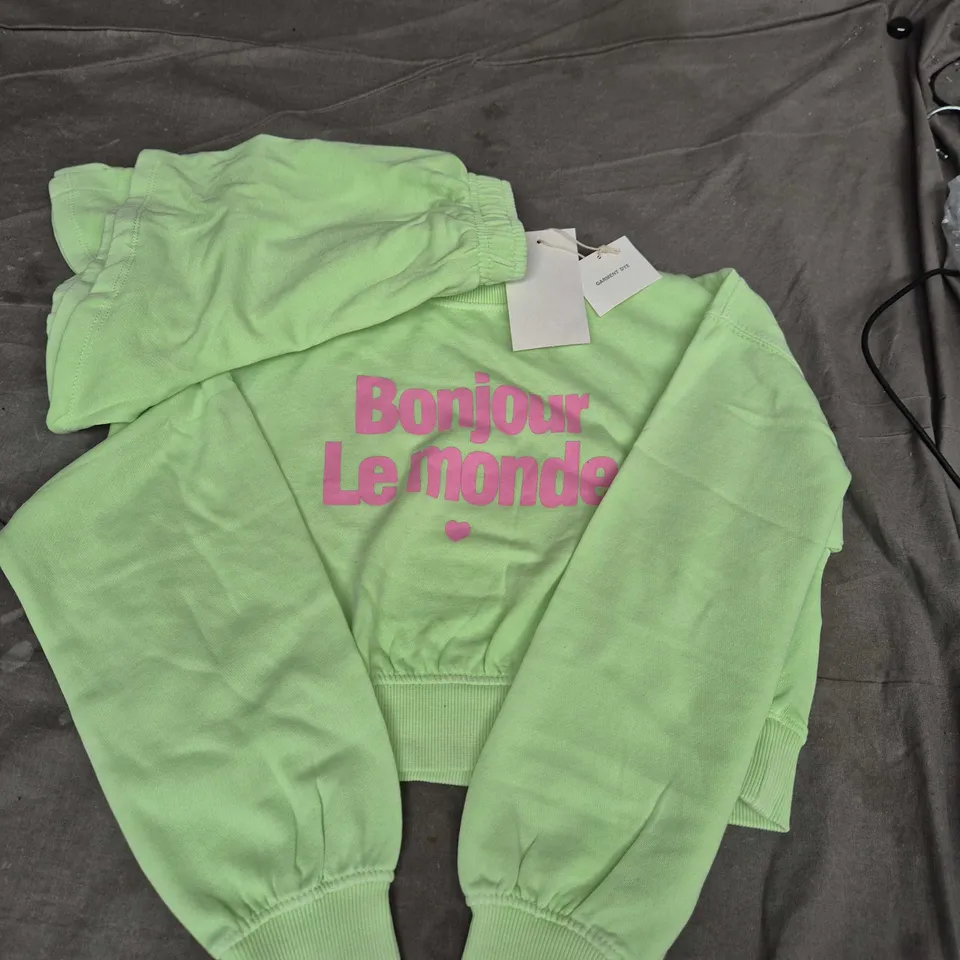 ZARA Kids Lime Green Hoodie – 'Bonjour Le Monde' Print, 11-12 Years (148 cm)