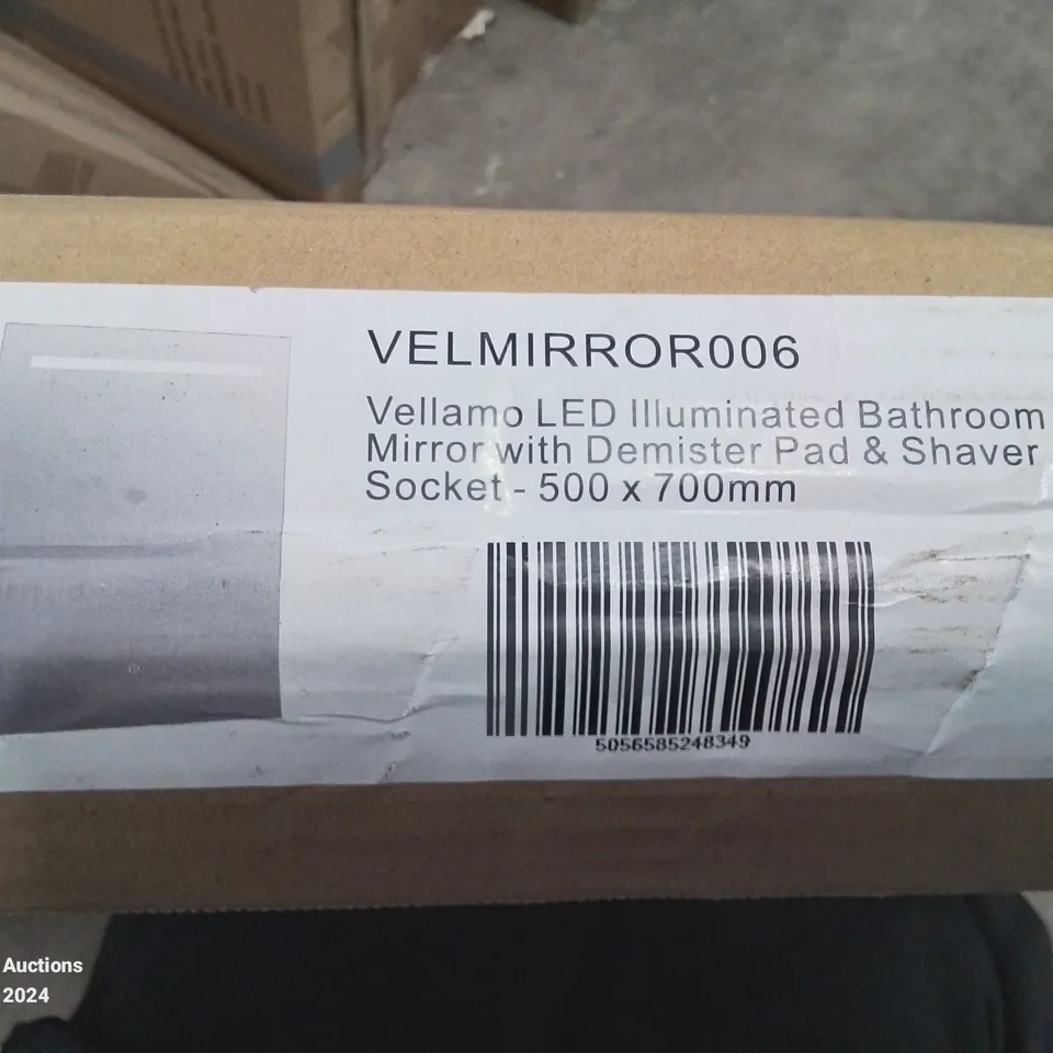 BOXED VELLAMO LED ILLUMINATED BATHROOM MIRROR WITH DEMISTER PAD & SHAVER SOCKET 500 X 700MM