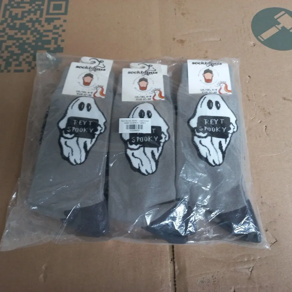 SOCKTOPUS SOCKS – 6 PAIRS, UK 4-8 (EU 37-42) – GREY WITH GHOST LOGO