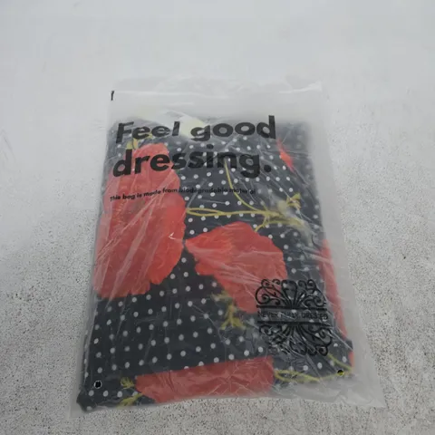 NEVER FULLY DRESSED DRESS – BLACK WITH RED FLORAL, UK 10 (EU 38)