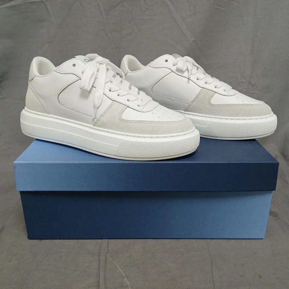 BOXED PAIR OF CLEENS COURT TRAINERS IN WHITE NAPPA SIZE UK 7